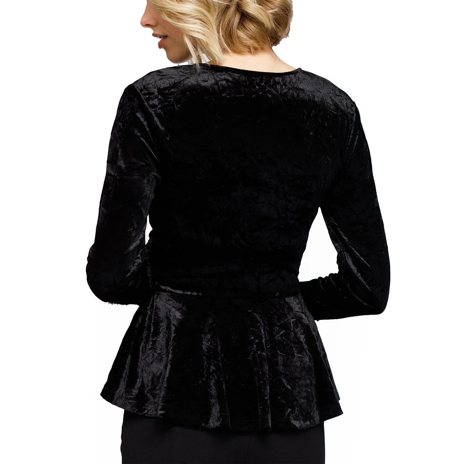 Women's Velvet Wrap Peplum Top In Black